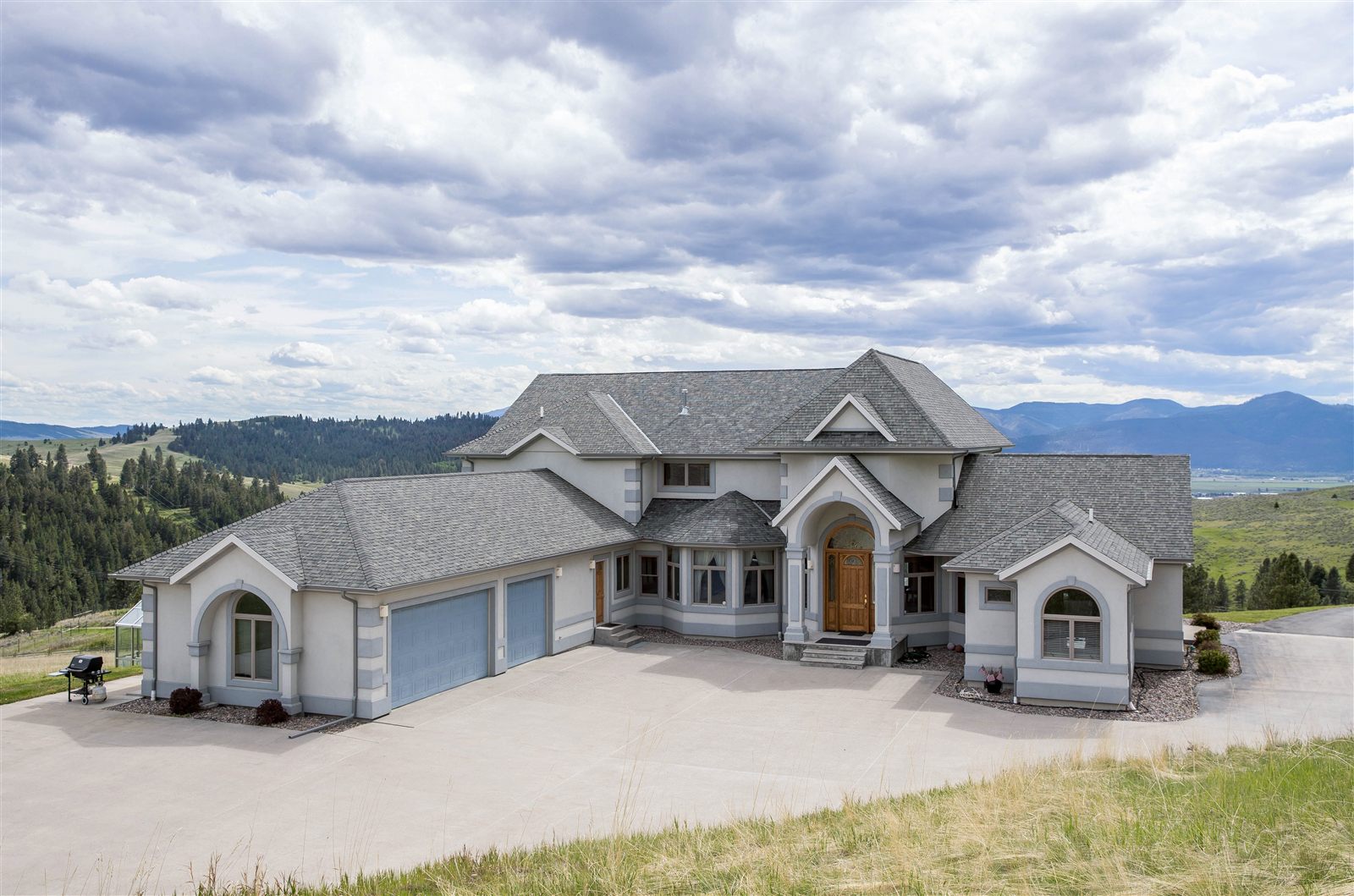 Aerial photo of a luxury Missoula-area estate with valley views